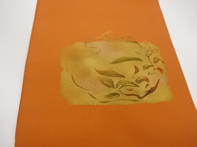  塩瀬金彩抽象草花模様刺繍名古屋帯